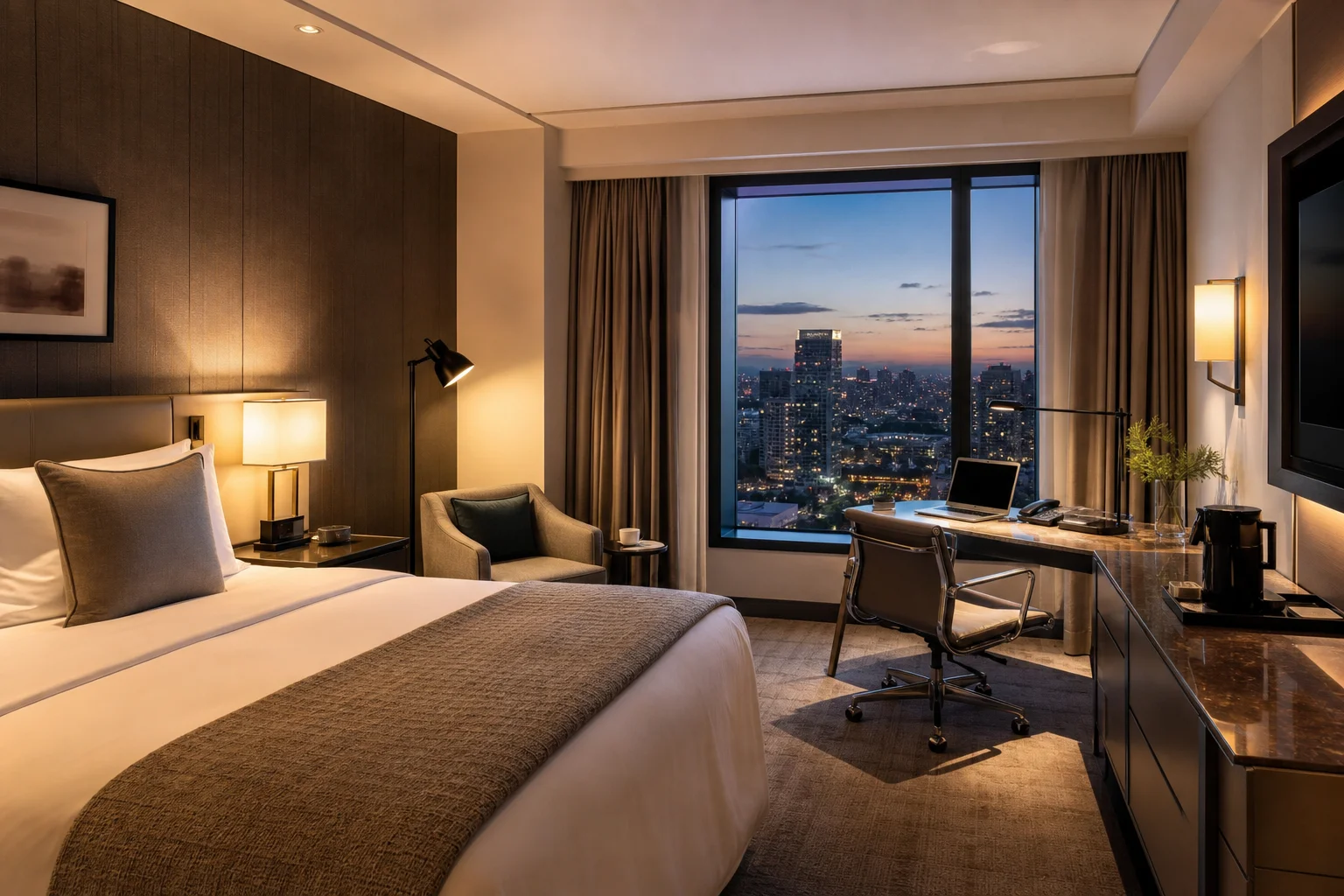 Business hotel room with desk workspace