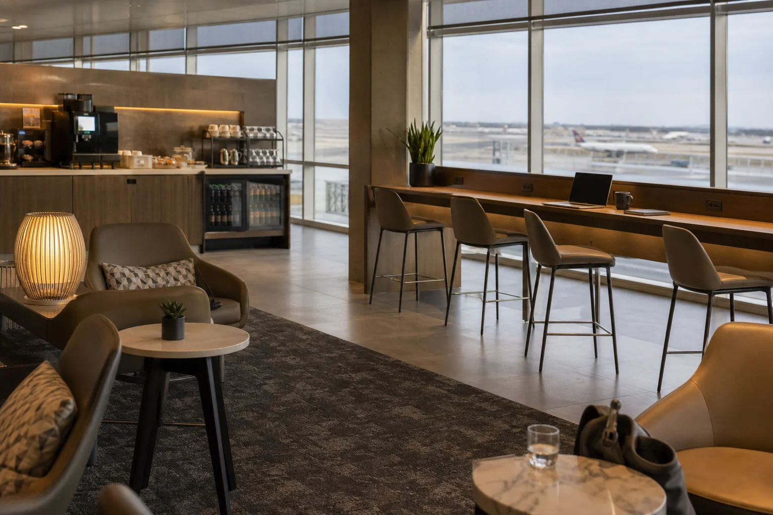 Airport lounge seating and workspace