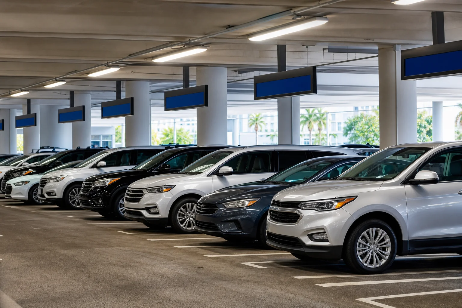 Airport rental car pickup stalls